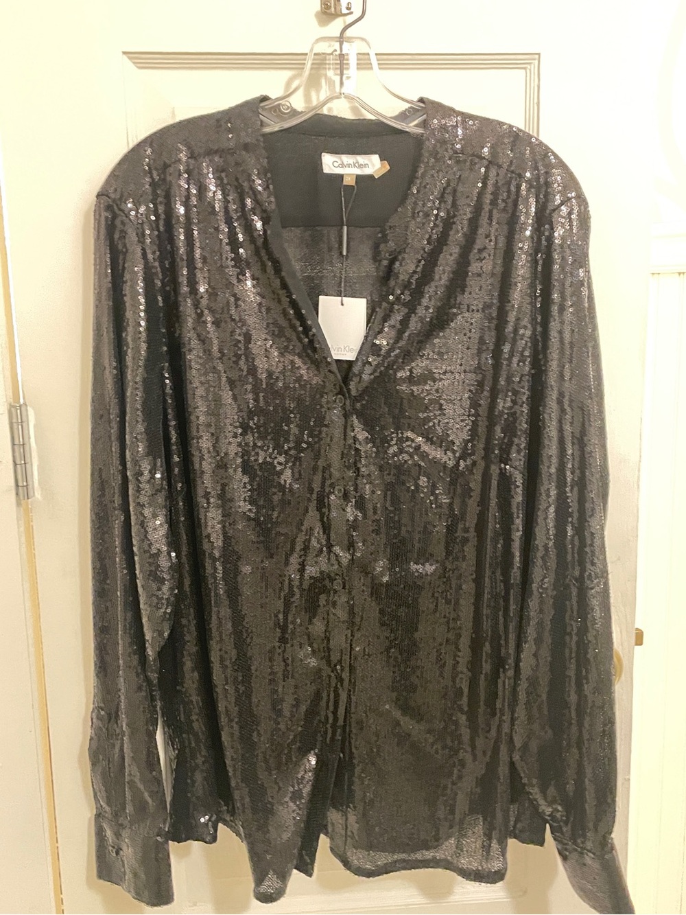 Calvin Klein Black Sequin Button-Front Blazer